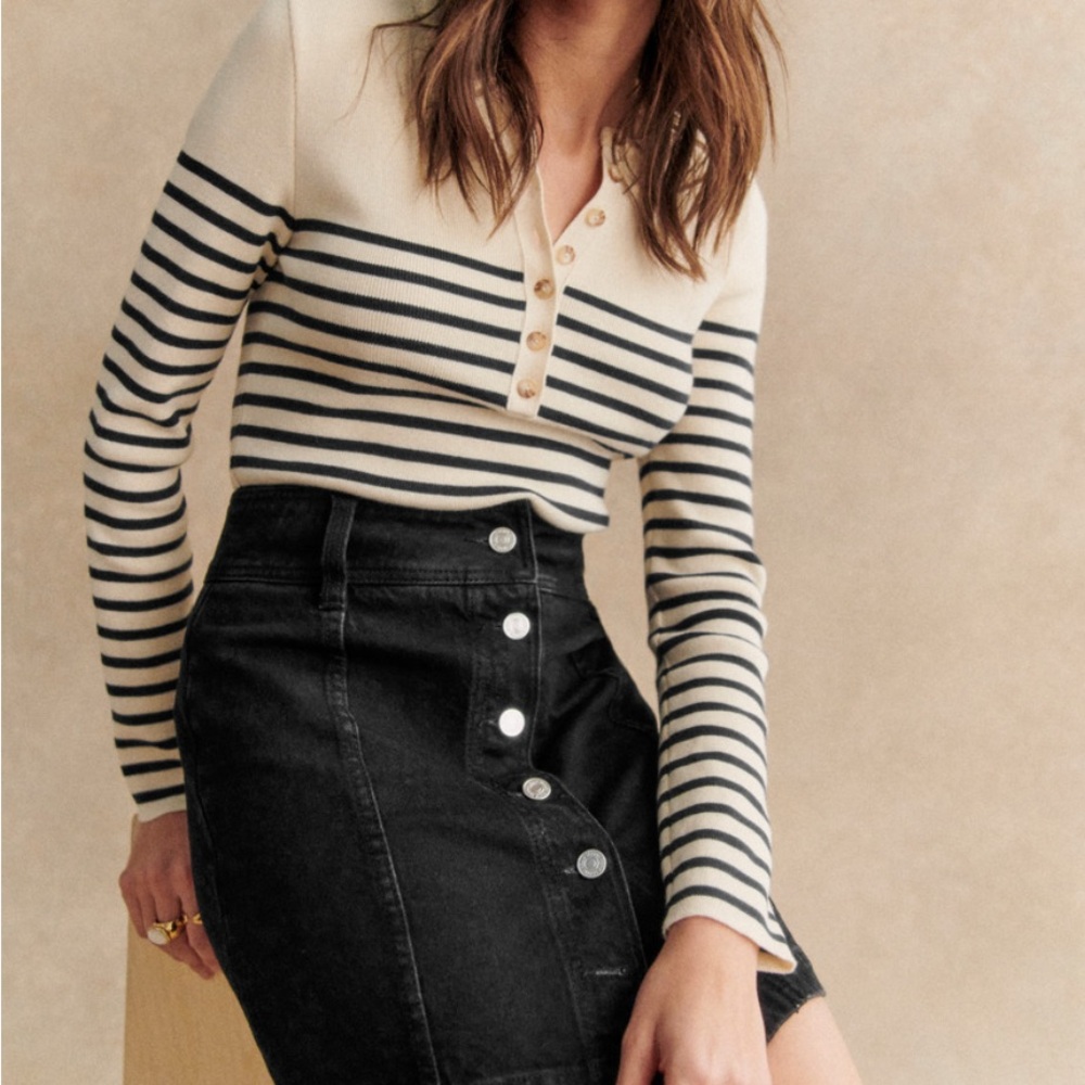 Sezane “Savine “ black denim skirt